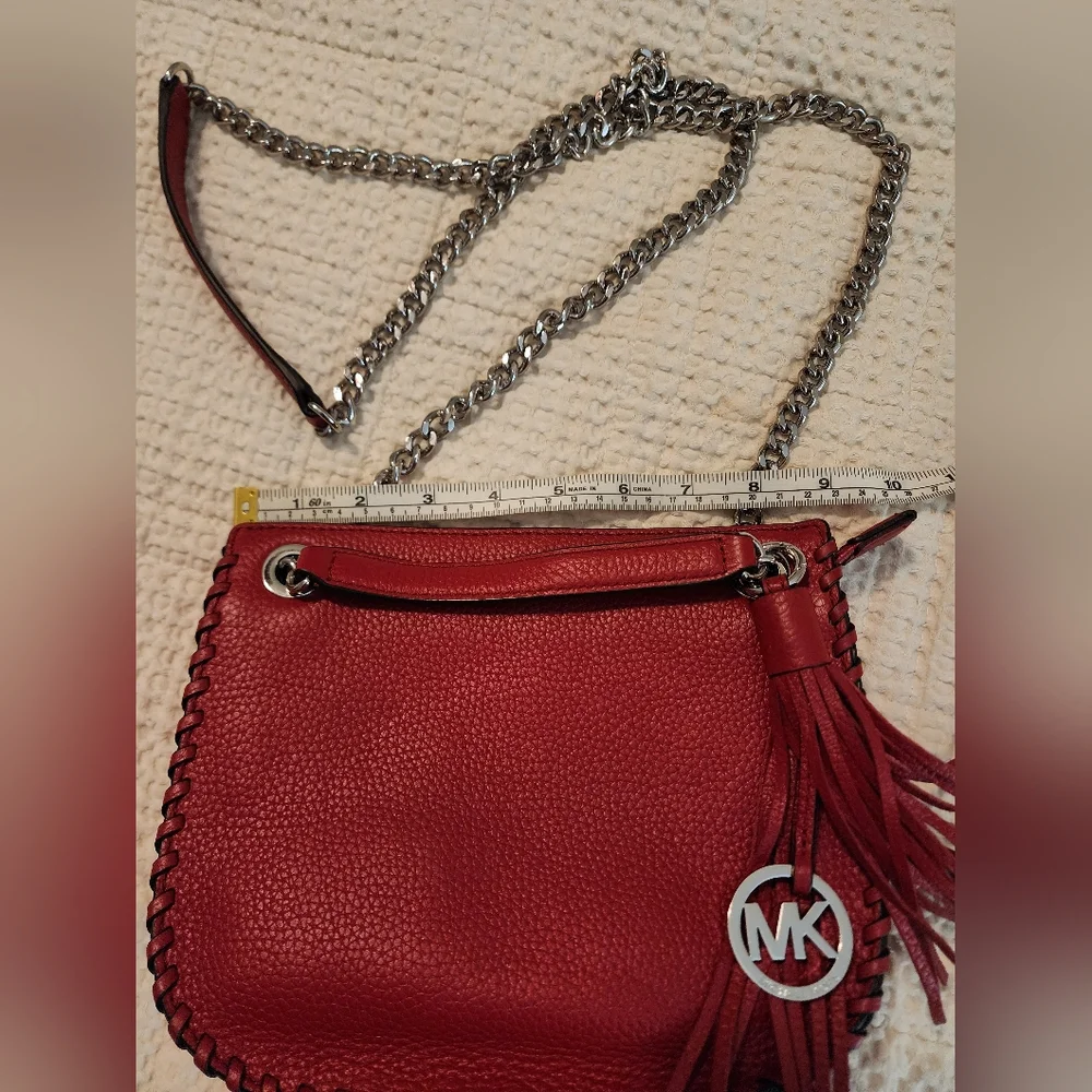 Michael Kors Whipped Chelsea Red Leather Bag with Tassel Silver $328 NEW